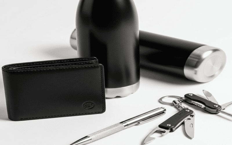 A sleek wallet, durable water bottle, and handy multi-tool – essential and useful gifts for a boyfriend's daily use.