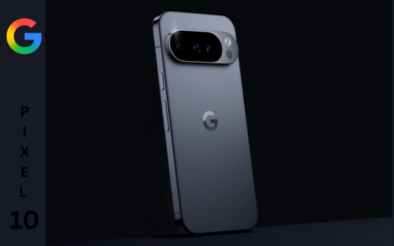 Front and back view of the Google Pixel 10 smartphone featuring a sleek design, dual rear camera, and vibrant OLED display