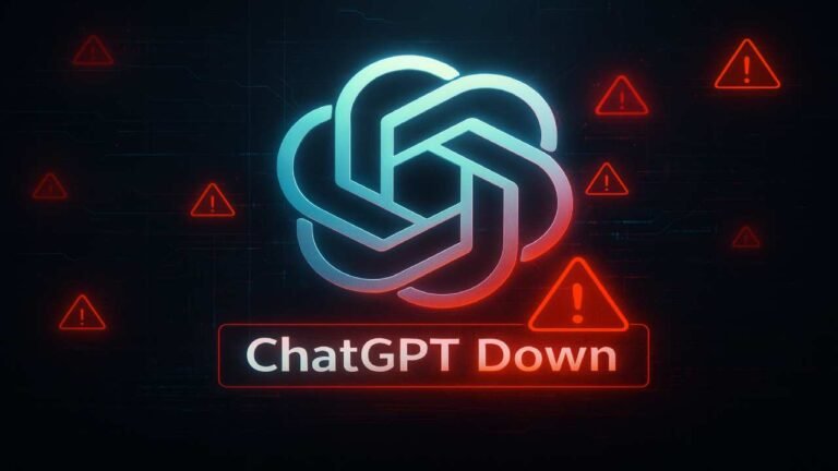 Concept illustration of ChatGPT outage with server disruption visuals.